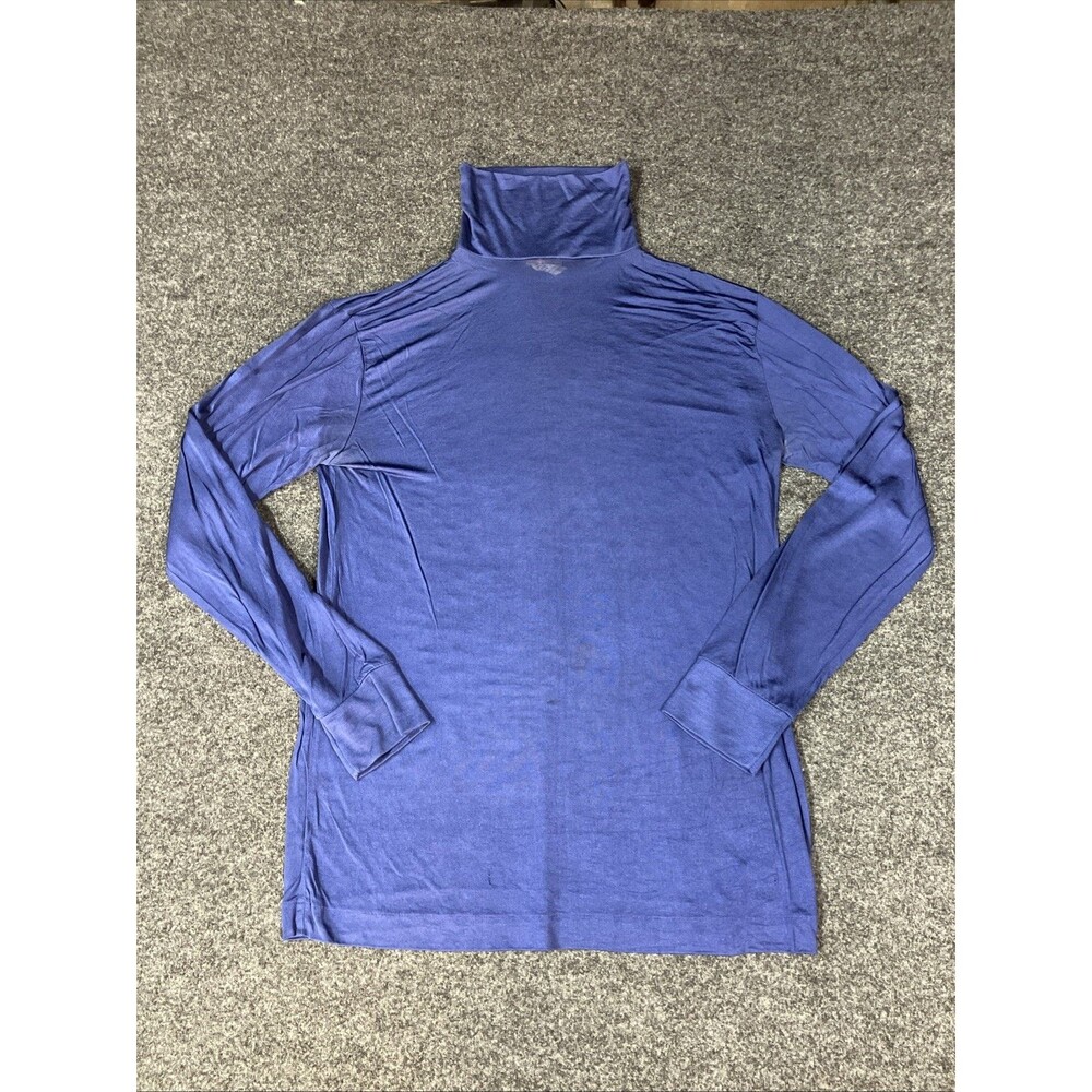 LL Bean 100% Silk Turtleneck Base Layer Shirt Sz L Tall Navy Blue Activewear